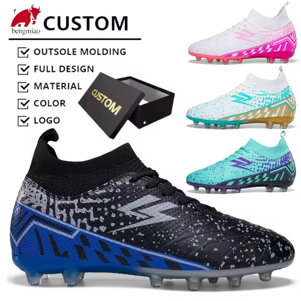 OEM ODM Factory Manufacture Custom Men's Soccer Shoes Original Outdoor Turf Athletic Cleats Socks Boots for Football Sports