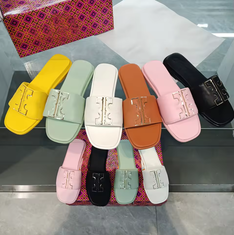 High Quality Women Summer Leather Slippers Beach Shoes Casual Flip Flop Designer Print Fashion Flat Sandals