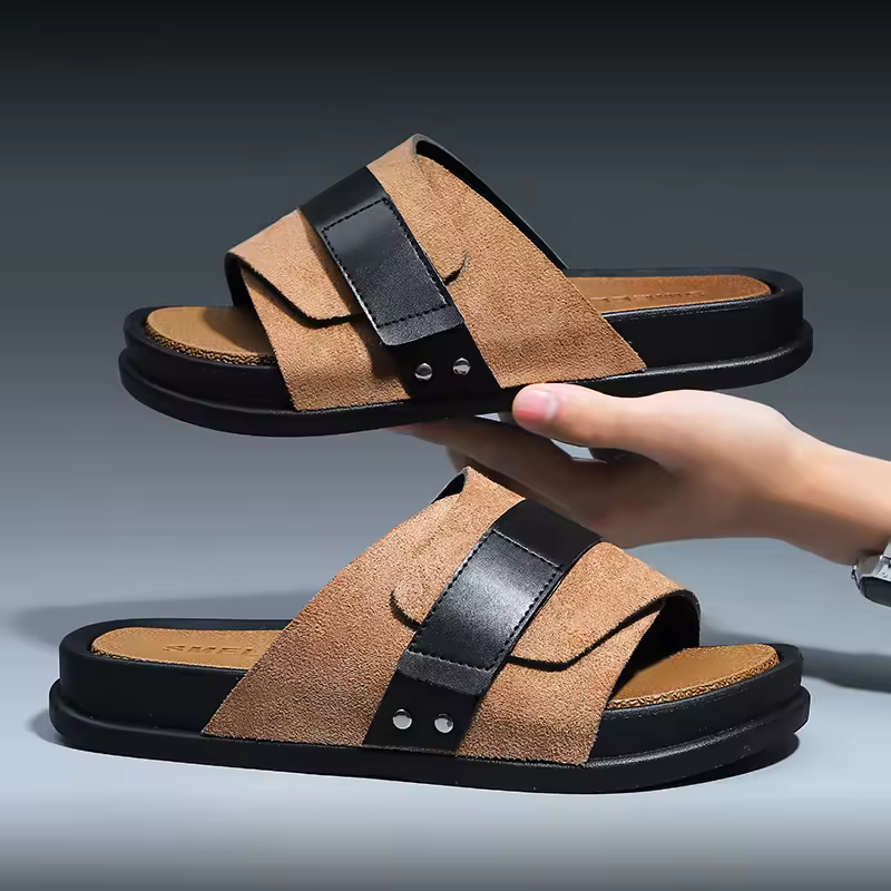 Wholesale New Styles Men's Summer Fashion Flat Sandals PU Leather Slippers Sandals Slip on Open Toe Beach Slide Sandals Shoes