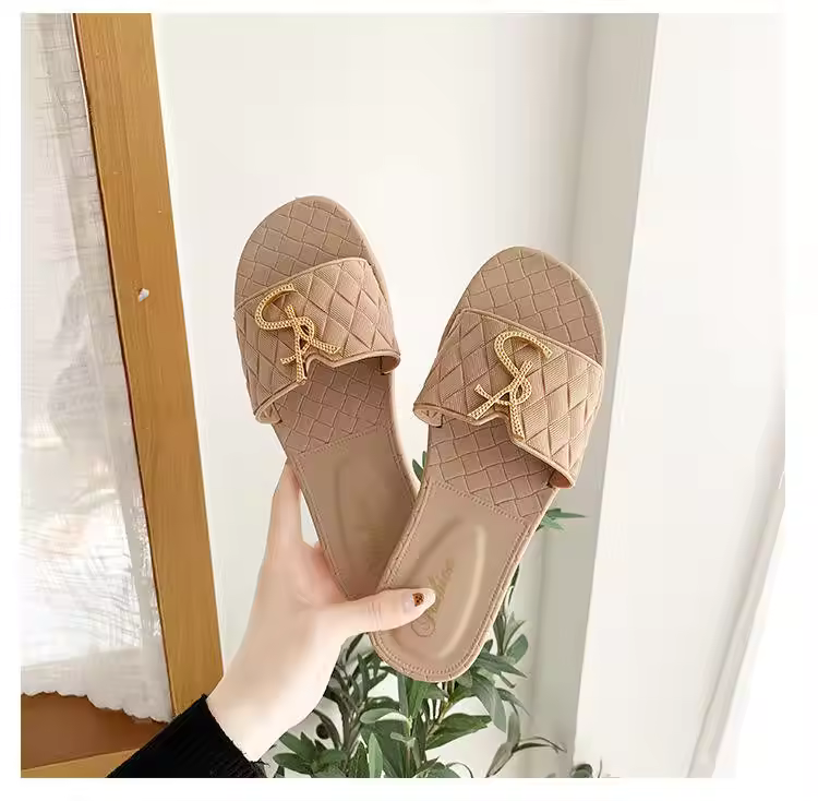 Luxury Designer Genuine Leather Women's Sandals, Top Quality High-End Slippers for Summer Beach & Outdoor Wear
