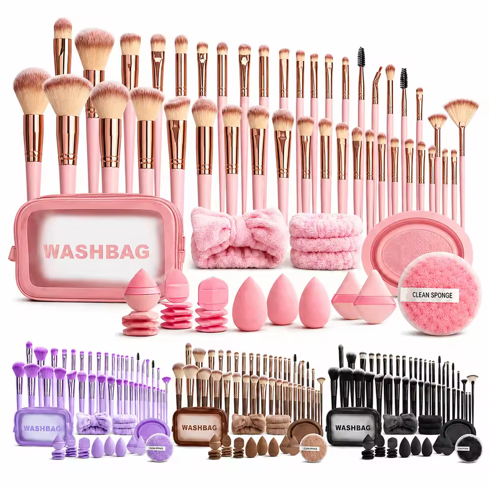 Professional 56pcs Beauty Tools Large Combination Face Wash Eye Shadow Blush Hair Powder Makeup Sponge  Makeup Brush Set