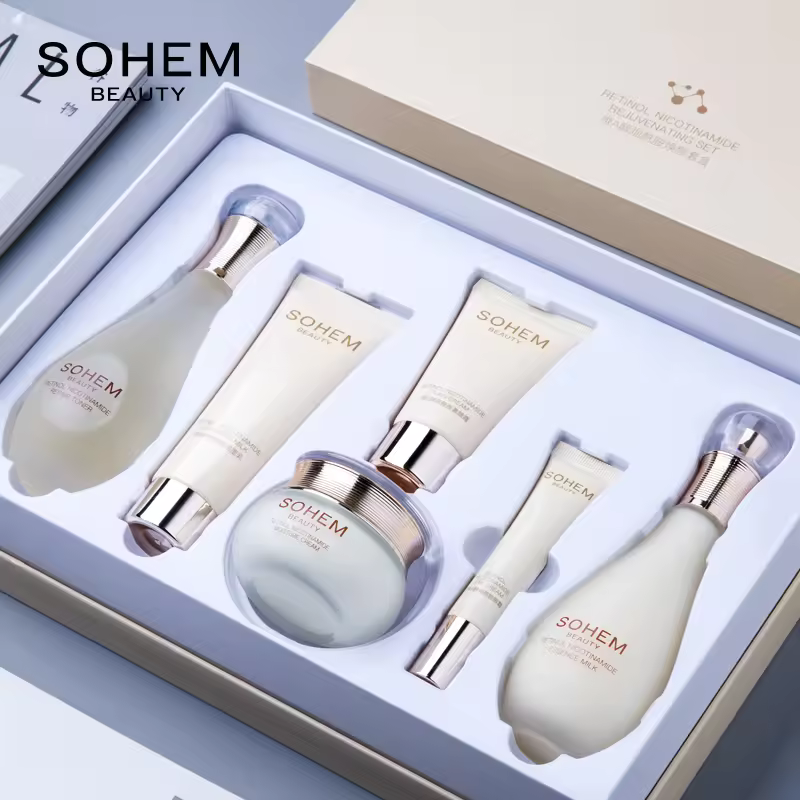 Private Label Organic Korean Facial Anti Aging Skincare Set Whitening Brightening Moisturizing Repair Retinol Skin Care Set
