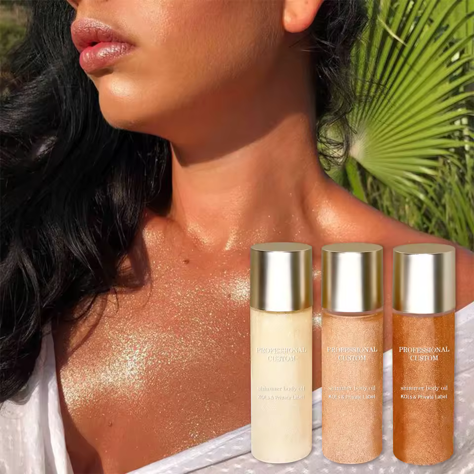 Body Glitter Vegan Body Shimmer Oil Long Last Body Shimmer Oil with Spf Private Label Squared Brush Null Custom Transferproof