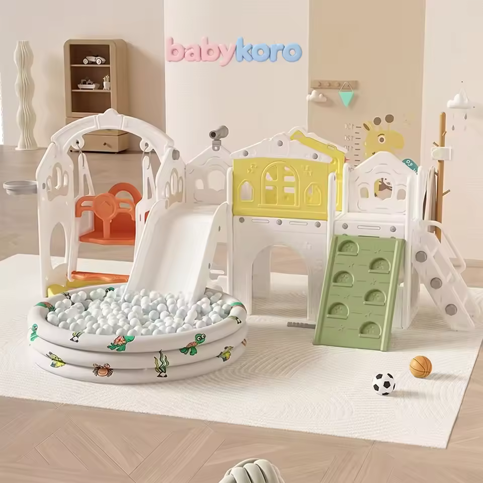Kids Indoor Plastic Slide Swing Set  with Climbing Frame Baby Playhouse Toddler Activity Play Preschool Toys Freestanding Slides