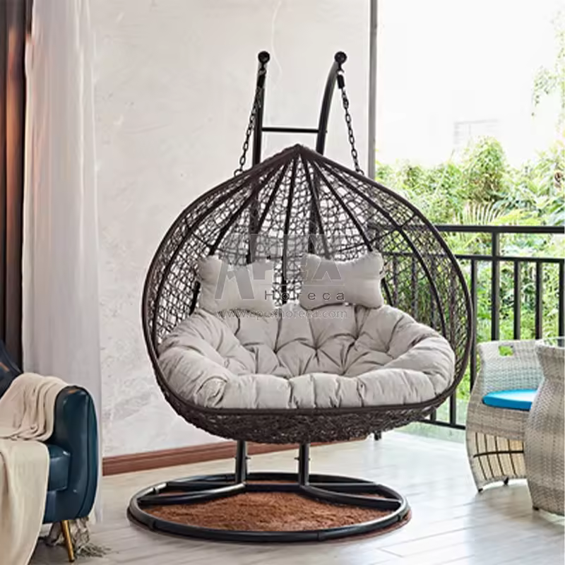 Hot Sell Outdoor Patio Hanging Rattan Baby Swing Chair Double Seat Cheap Egg Swing Egg Chair With Stand