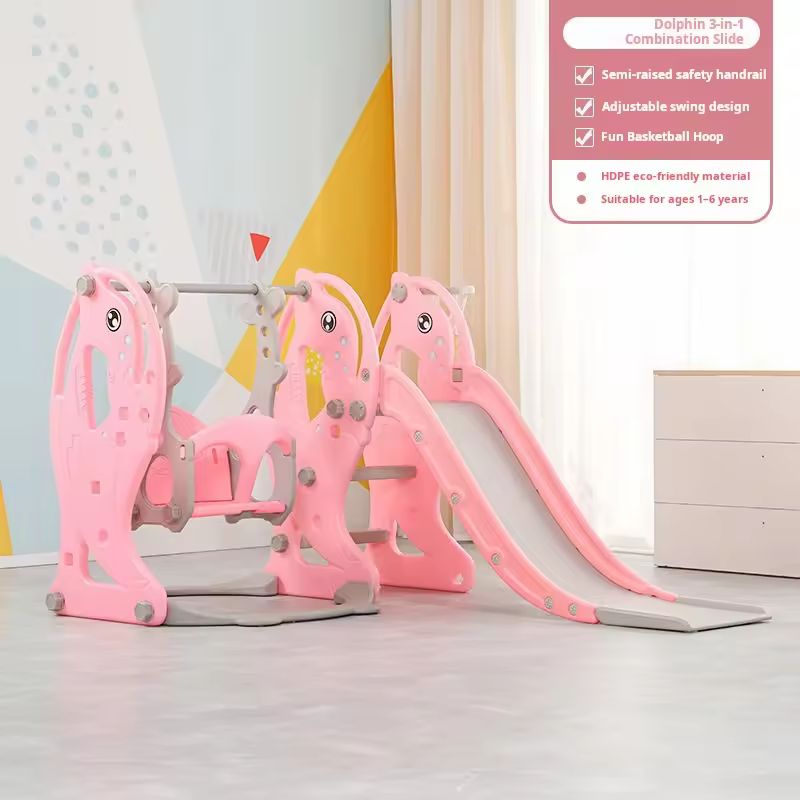 Cute Cartoon Style Indoor/Outdoor Kids Toys Plastic Baby Slide and Swings for Daycare Kindergarten Home Amusement Park Inspired