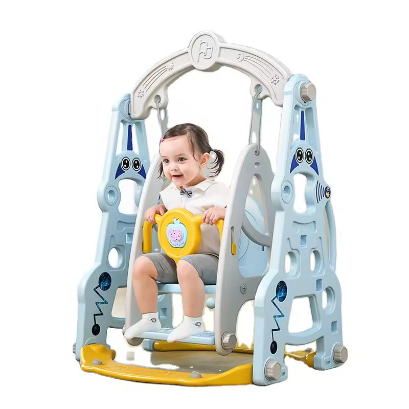 Indoor Kids Swing, Safe Toddler Swing Chair with Adjustable Height & Steering Wheel, Space-themed Baby Swing for Home Use