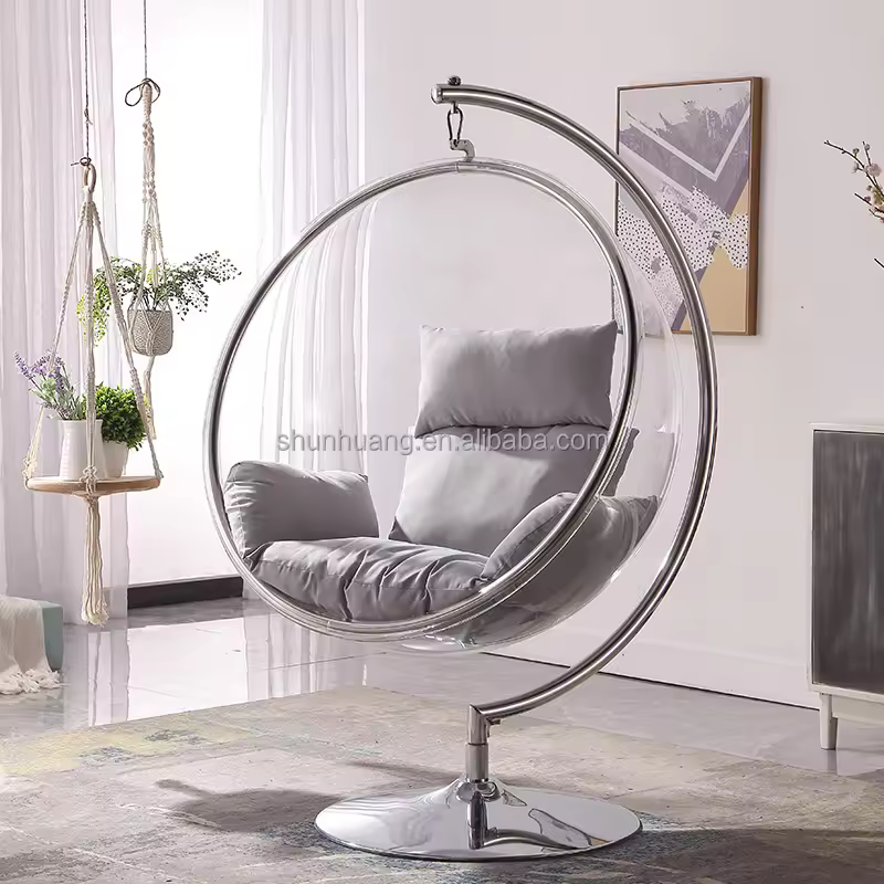 Hot Sale Garden Swing Chair Outdoor Stainless Steel Transparent Acrylic Hanging Bubble Chair for Living Room