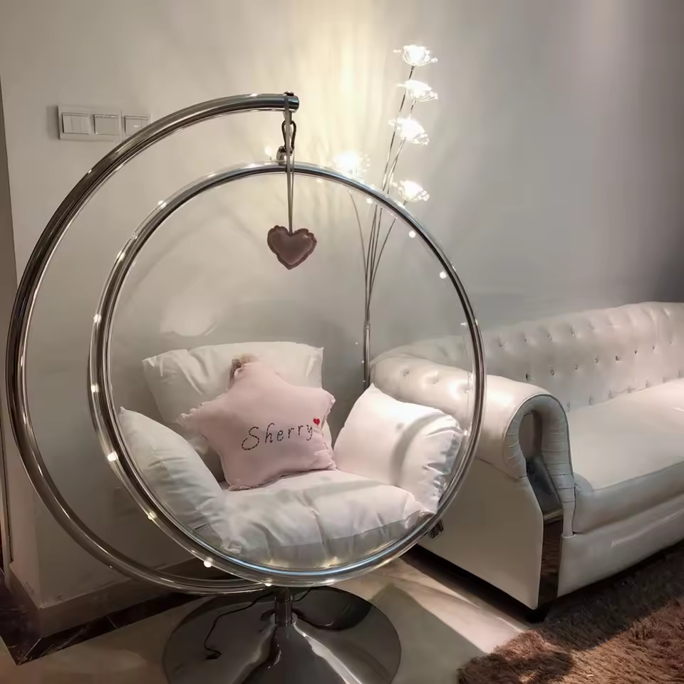Hot Selling Acrylic Hanging Chairs Swing Transparent Outdoor Floor Stand Type Golden Bubble Chair for Living Room Garden