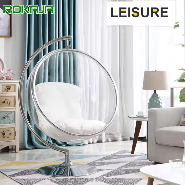 Metal Egg Hanging Swing Chair Egg Hanging Chair Hotel Living Room Acrylic Transparent Bubble Hanging Chair Egg Type