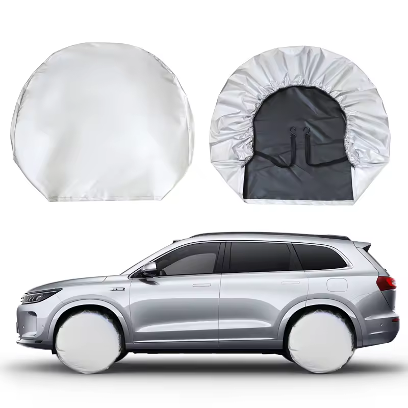 Silver Car Tire Covers 4-Pack Sun Protection, Anti-Aging, Dog Urine Proof, SUV & RV Tire Protector