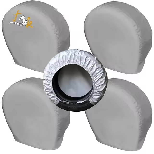 Tire Cover Universal Waterproof Custom 4 -piece  Set  Customized  UV Resistant Tire Storage Bag Silver  Opening Size CTR