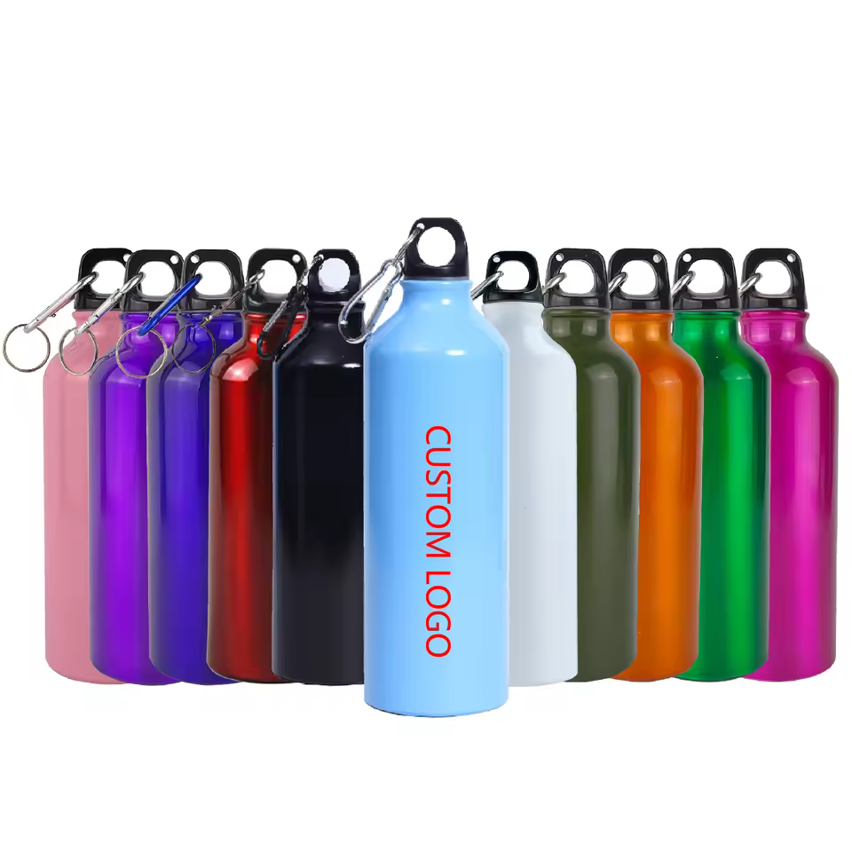 Custom Logo 500ml Aluminum Sports Water Bottle Wholesale BPA Free Metal Travel Flask with Carabiner for Corporate Event Gifts