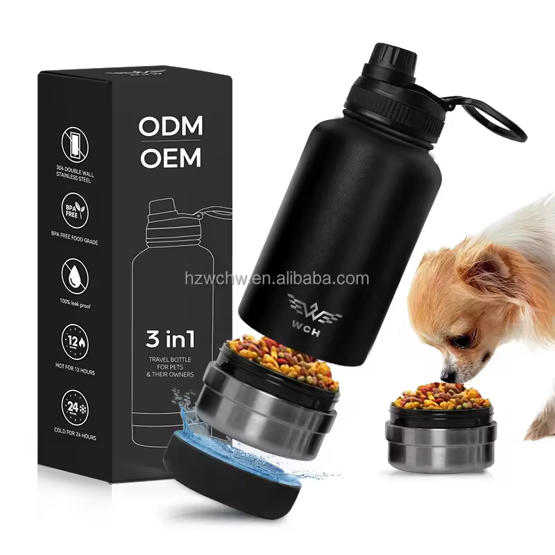 Hot Selling  3 in 1 Stainless Steel Pet Water Bottle Pet Travel Water Feeder Bottle  Flask Pet  Dog Travel Water Bottle
