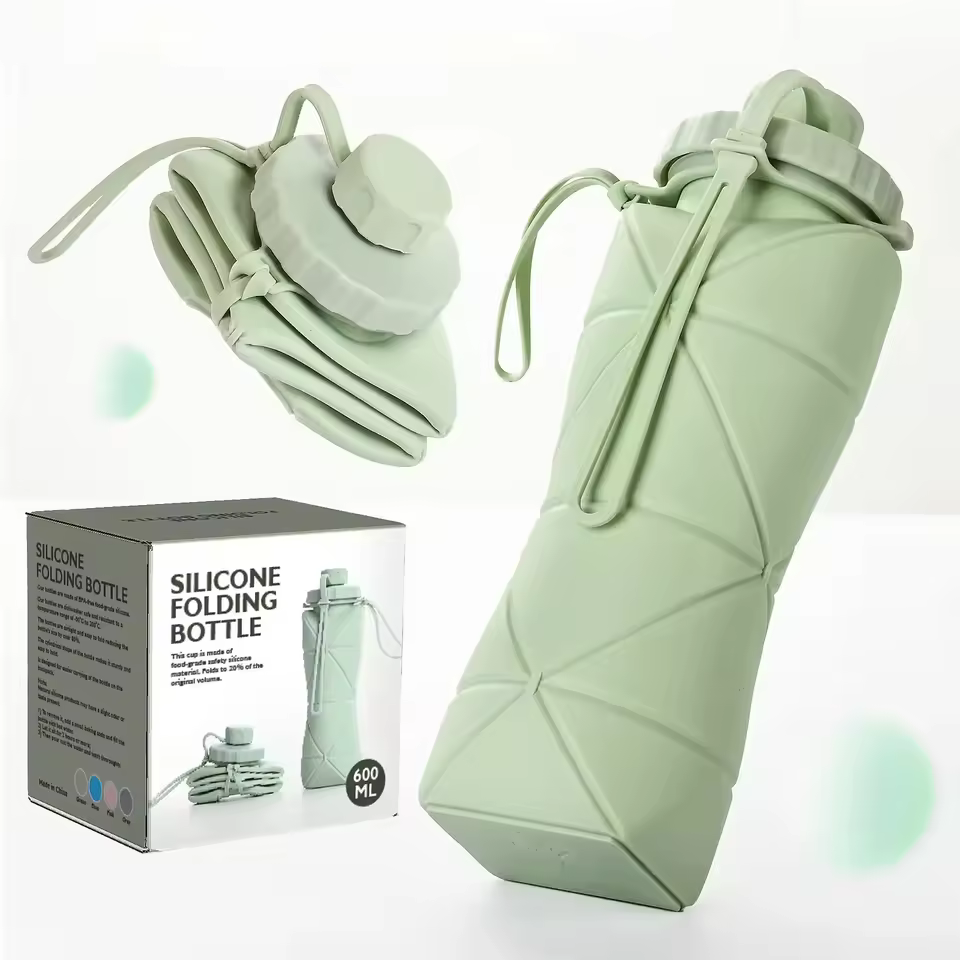 600ml Running Hiking Camping Sport Collapsible Soft Flask Silicone Folding Water Bottle Tumbler