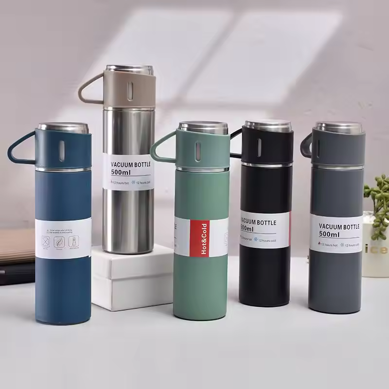 Gift Set 3pcs Outdoor Travel Coffee Tea Thermos Vacuum Flask Stainless Steel Water Bottle With 2 Cup