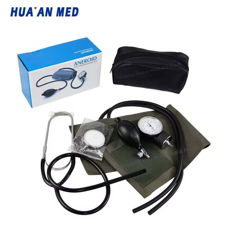 Huaan Med Medical Cotton Cuff Arm Manual Blood Pressure Monitor Accessories Aneroid Sphygmomanometer With Stethoscope