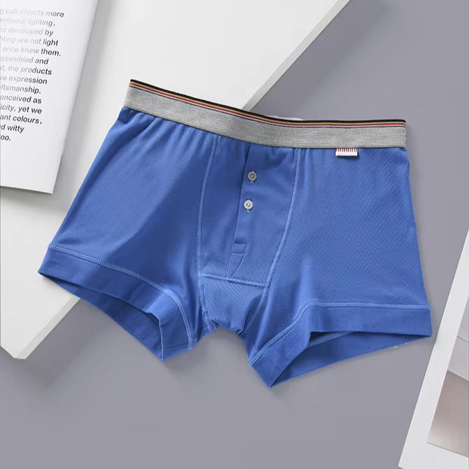 Men's pure cotton boxer briefs, mid-rise button fly, breathable and comfortable boxer briefs