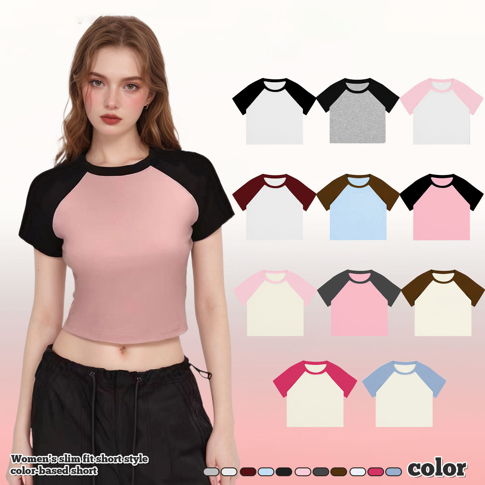 Women Cotton Slim Fit Crop Top Short Sleeve Crew Neck Basic Tee Summer Casual Top