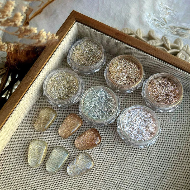 6-color diamond manicure solid chrome powder reflective glitter nail polish glitter chrome mirror powder set