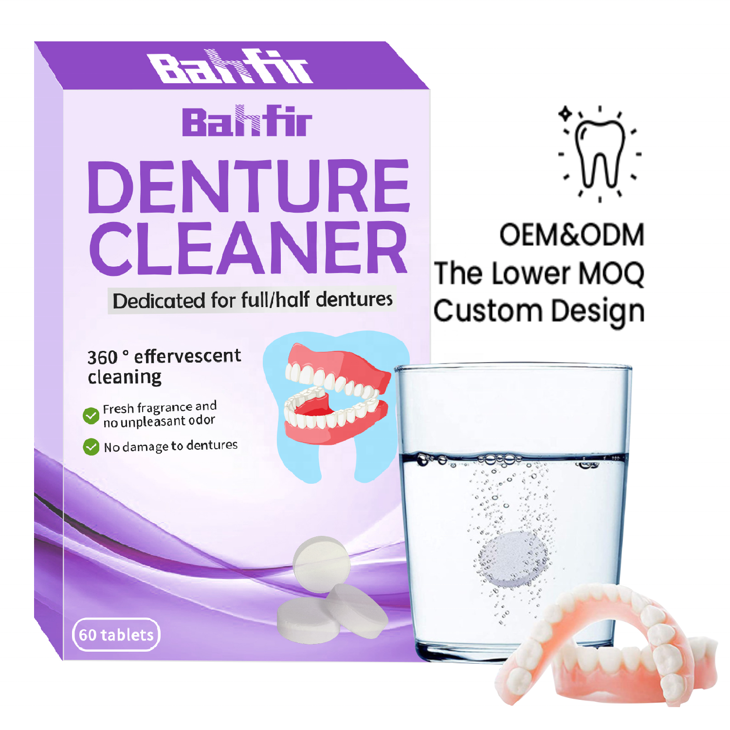 Retainer and Denture Cleaning Tablets Teeth Whitening Formula for Invisalign Aligners and Mouth Guards 60 Tablets - Bahfir Janix