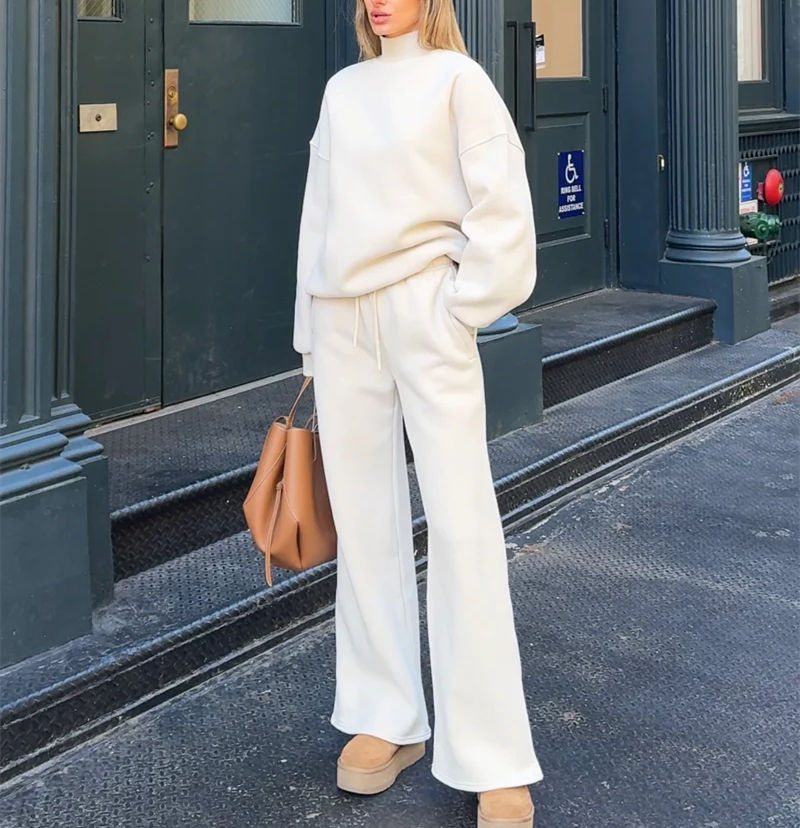 Women's turtleneck sweatshirt + wide-leg sweatpants two-piece sports suit
