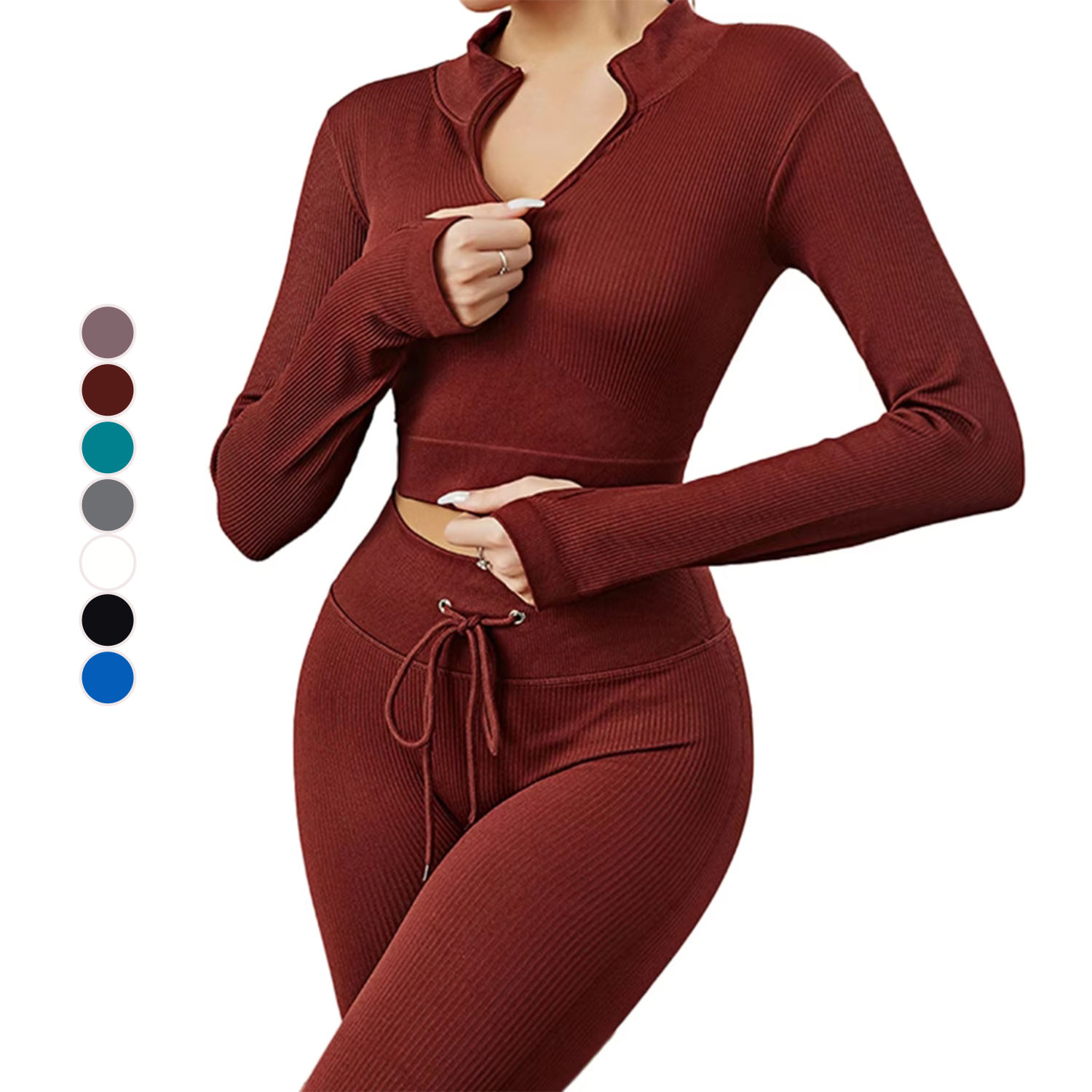 Women 2 Piece Zip Up Jogging Gym Set Seamless Workout Yoga Lounge Wear