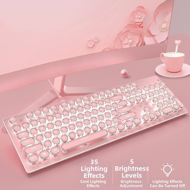 Punk Style USB Wired Mechanical Full Size Keyboard New LED Backlit 104 Keys Desktop Aluminum Alloy Panel