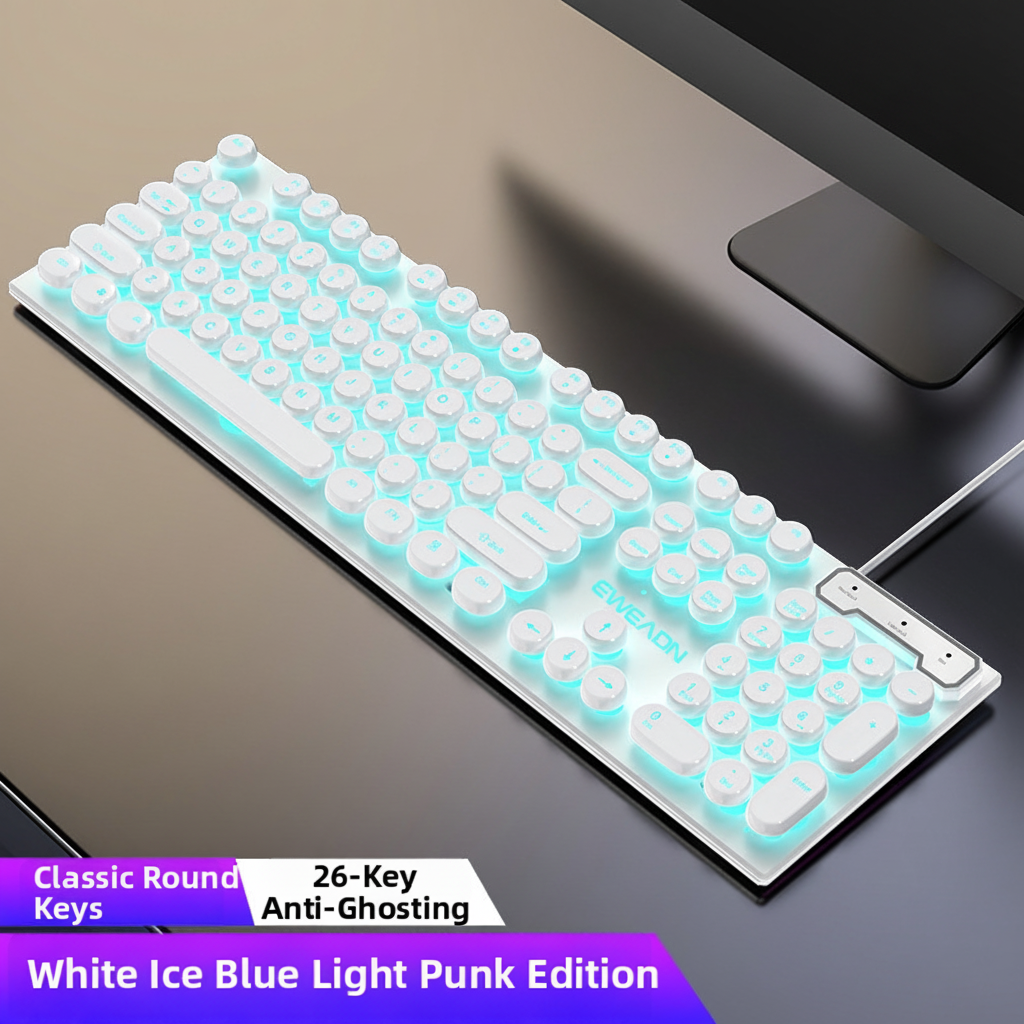 New USB Wired Full Size Mechanical Keyboard Laser ABS Keycaps Durable Colorfast RGB Background Light White Ice Blue Desktop