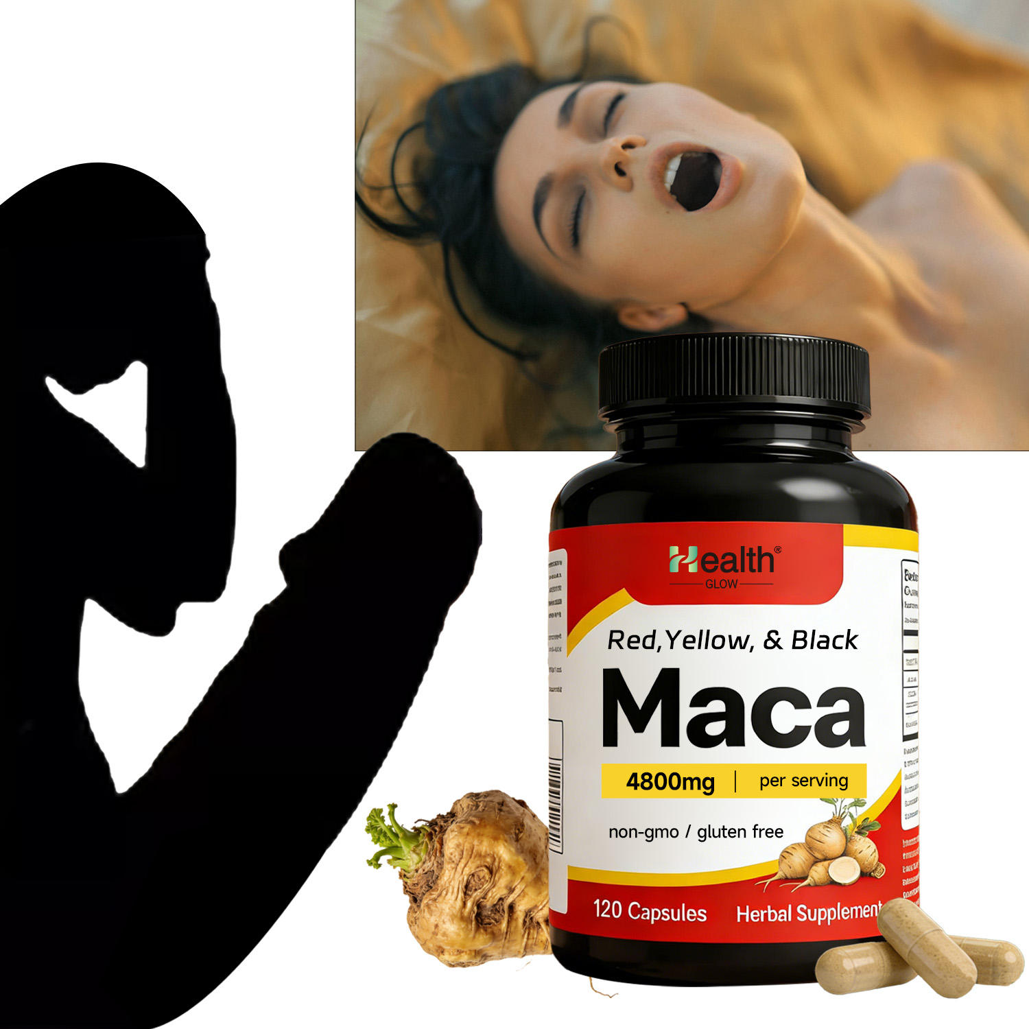Health Glow Natural Maca Root Capsules 1200mg Energy Immune Support Herbal Supplements for Adults 120 Ct