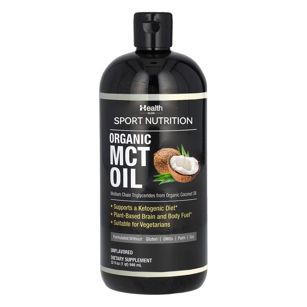 Health Glow Bulk Organic MCT Oil Liquid Supplement Antioxidant Premium Quality Support Ketogenic Diet 946ml