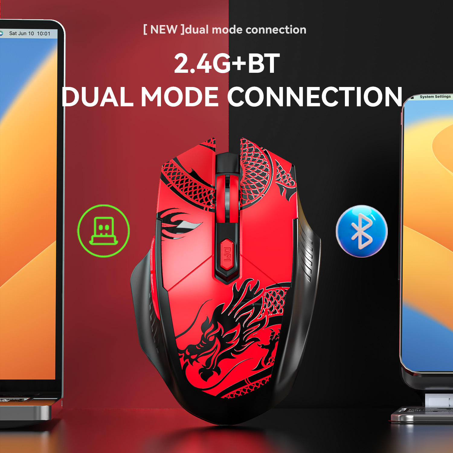 New Arrival Bluetooth Mouse Portable Office Gaming Style 1600DPI Mice Ergonomic Silent Mute Wireless Mouse for Laptop Computer