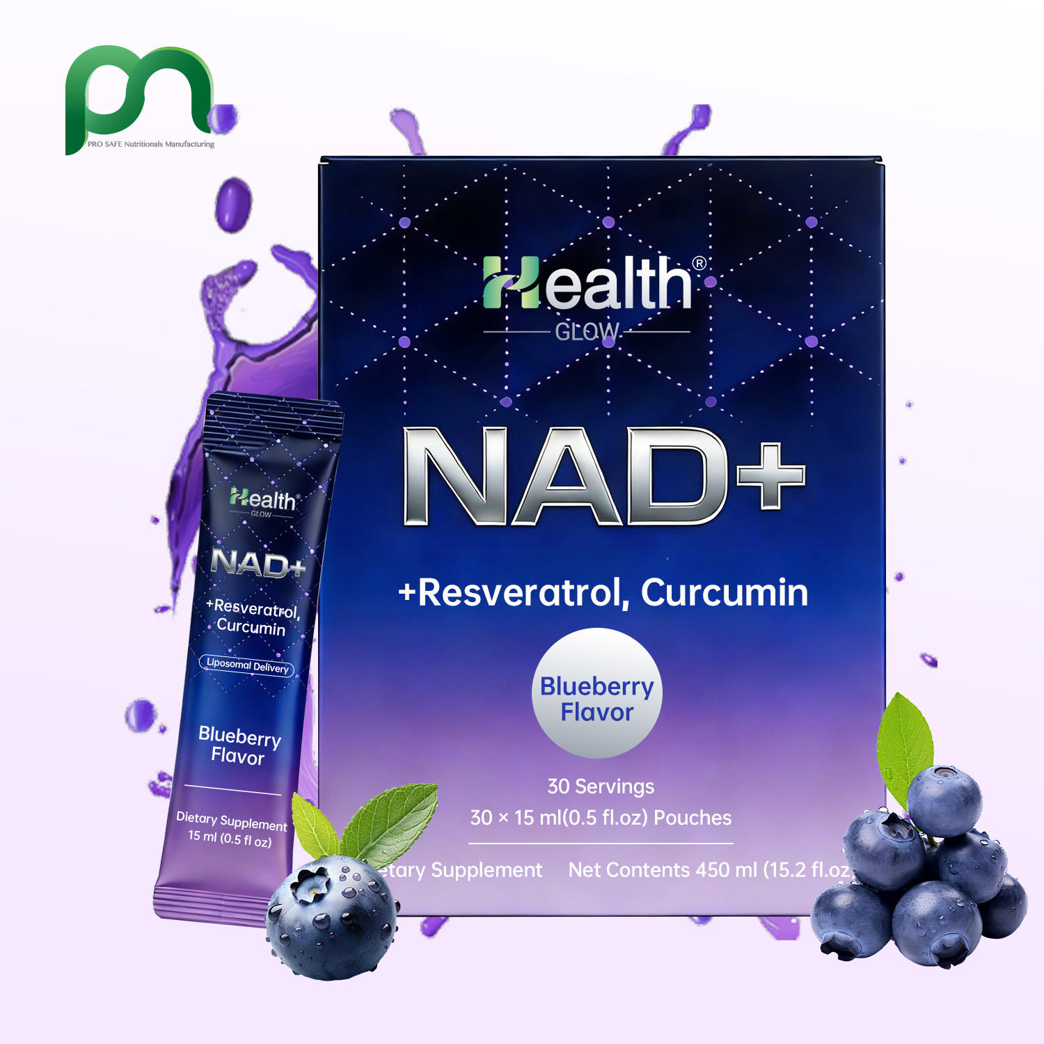 Health Glow Age-Defying Resveratrol Curcumin NAD+ Oral Liquid 30 Sachets Low-Sugar Antioxidant Anti-Aging Formula