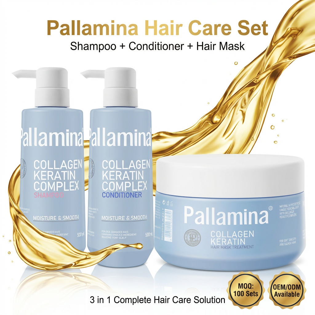 Pallamina Keratin Protein Hair Care Set Shampoo Conditioner Hair Mask Deep Conditioning Treatment for Damaged Hair 3 in 1