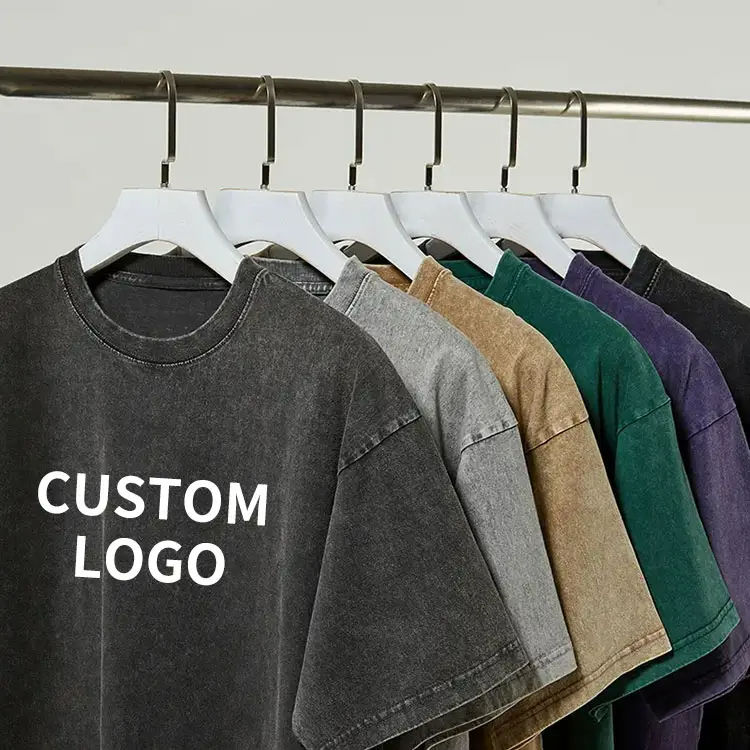Acid Wash T Shirt 250GSM 100% Cotton Men Oversized Vintage Retro Streetwear Casual Blank Custom DTG Print T-Shirt
