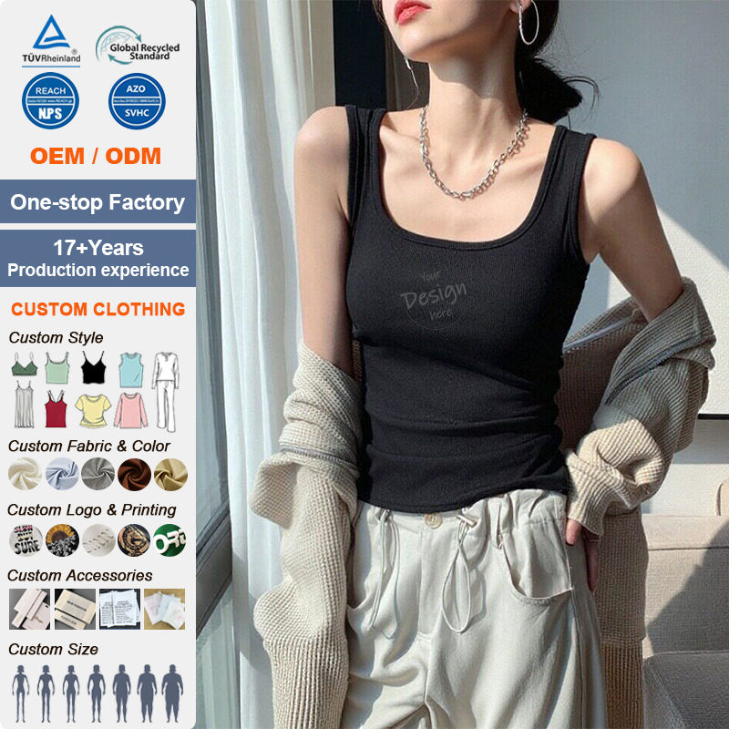 Women's Ribbed Square Neck Sleeveless Slim Fit Vest 95% Polyester 5% Spandex Layering Basic Top Spring Summer