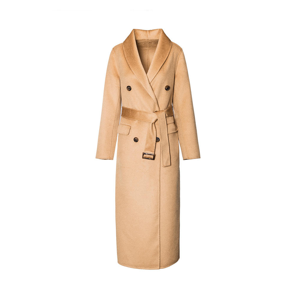 Women's mid-length windbreaker style cashmere coat with laces