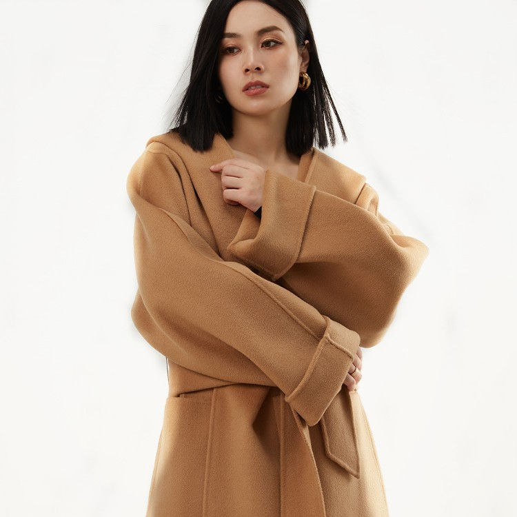 Women's double-sided wool and cashmere mid-length coat