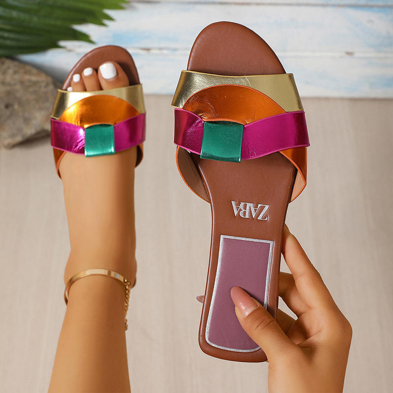 Plus Size Women's Criss-Cross Slip-On Anti-Slip Flat Slide Sandals 2026 New Solid Color Summer Casual Slippers Wide Fit