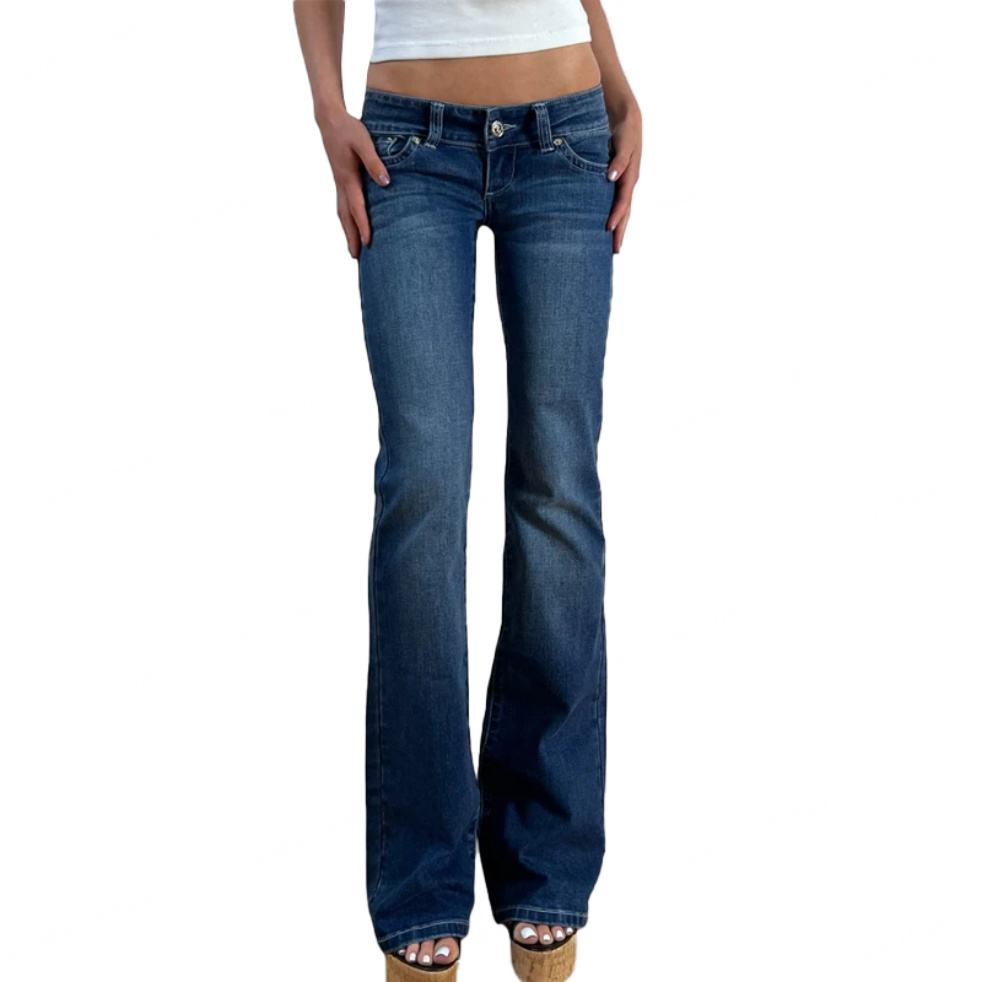 Women Low Rise Boot Flare Jeans Stretch Denim Vintage Wash