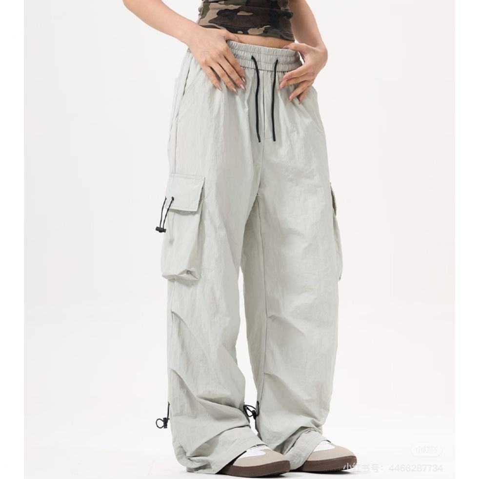 Women Casual Sporty Drawstring Loose Wide Leg Parachute Pants