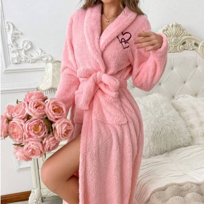 Women Autumn Winter Coral Velvet Thermal Bathrobe Thickened Warm Home Sleepwear Pajamas