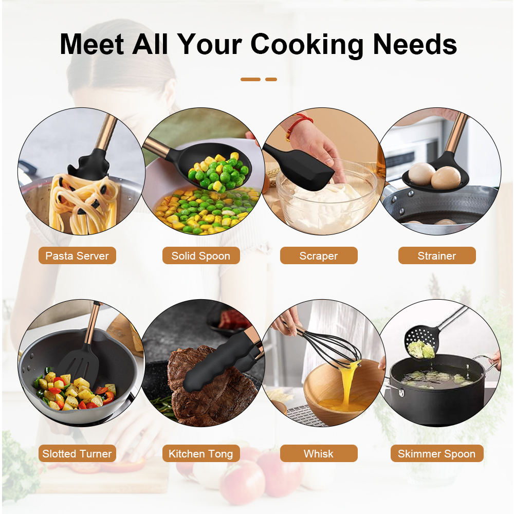 Multifunctional Silicone Spoon Spatula 14PCS Kitchen Utensils Set Stainless Steel Handle - Jiangmen Tops