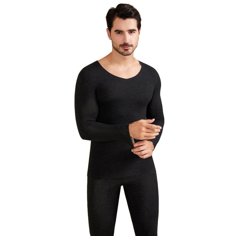 Men's Thickened Velvet Thermal Underwear Antibacterial V-neck Long Sleeve Autumn and Winter Warm Bottoming Shirt