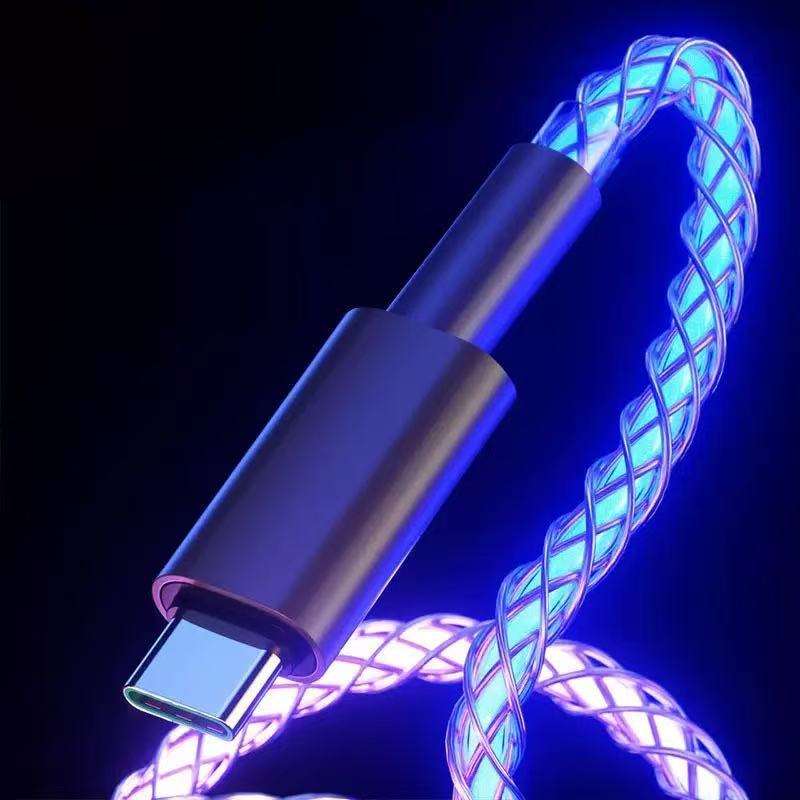 66W RGB LED Light USB Type-C Cable Fast Charging Data Cord 6A Braided TPE Jacket for Mobile Phones Computer