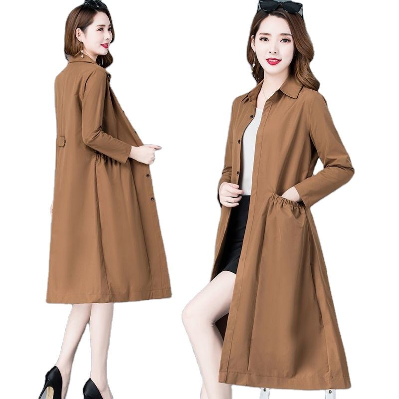 Women's spring and autumn mid-length windbreaker jacket