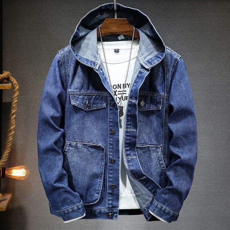 Men Hooded Ripped Oversized Denim Jacket