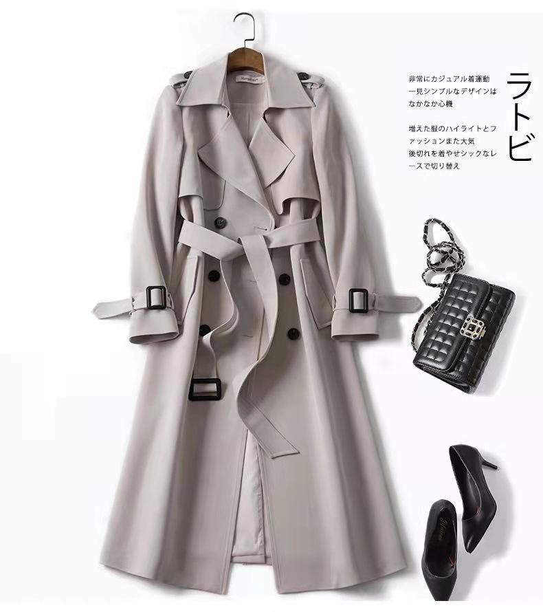 Women Solid Color Turn-Down Collar Over Knee Long Trench Coat