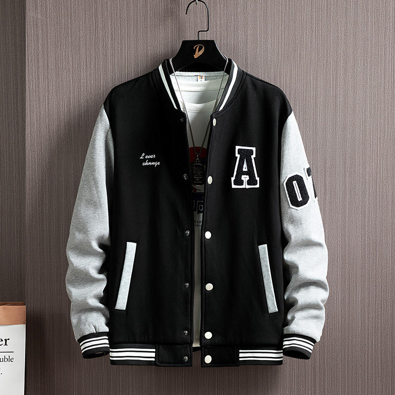 Men Embroidered Letter Varsity Jacket Baseball Style