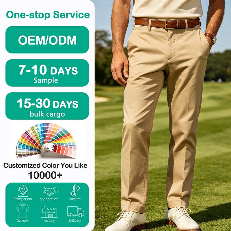 Men's Golf Classic Straight Chino Pants Rolled Hem Quick-Drying Stretch Casual Pants